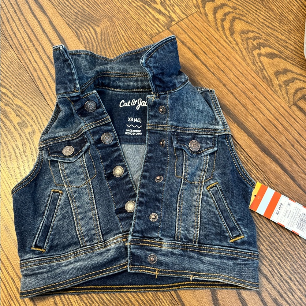 Cat & Jack Blue Denim Vest with Sleeveless Design and Classic Stitching